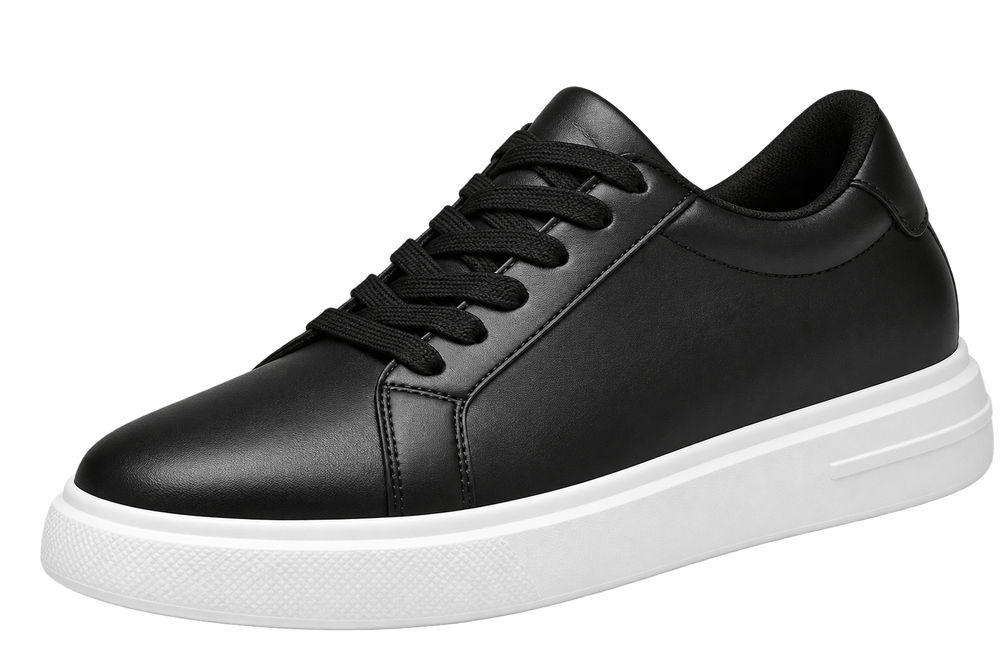 Mollo Minuit – sneaker noire rehaussante homme en cuir, +8 cm invisibles