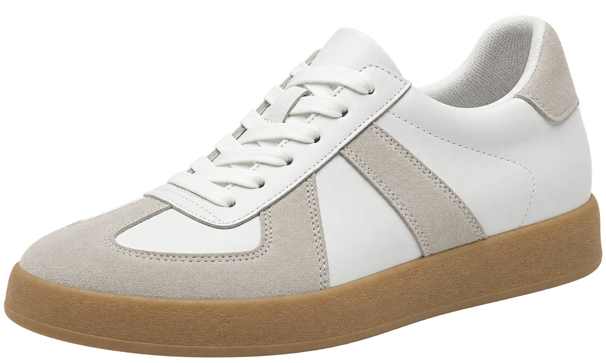 Mollo Original – sneaker blanche rehaussante homme, empiècements daim, +8 cm invisibles