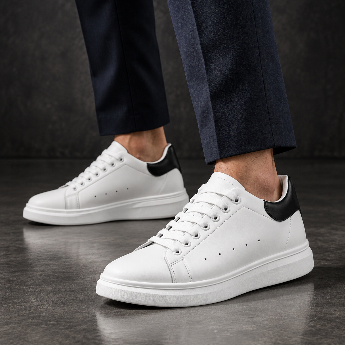 Mollo Contraste – sneaker blanche rehaussante homme talon noir, photo 5