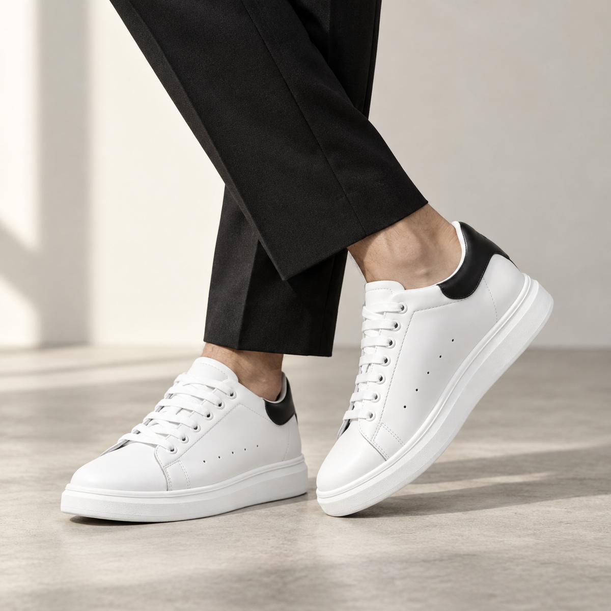Mollo Contraste – sneaker blanche rehaussante homme talon noir, photo 3