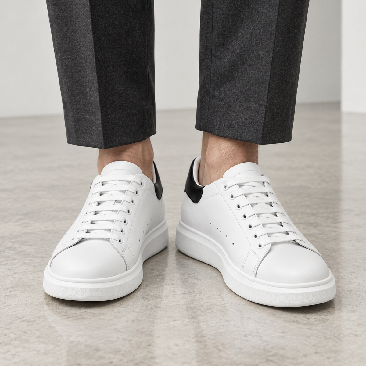 Mollo Contraste – sneaker blanche rehaussante homme talon noir, photo 2