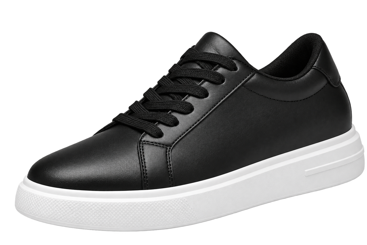 Mollo Minuit – sneaker noire rehaussante homme en cuir, +8 cm invisibles